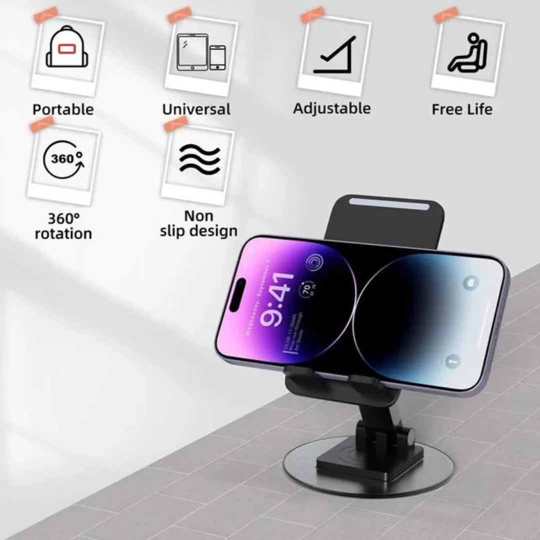 Radiant 360° Rotable Universal Mobile Holder Stand with Metal Body Phone Mount | Tabletop Holder for Phones and Tablets